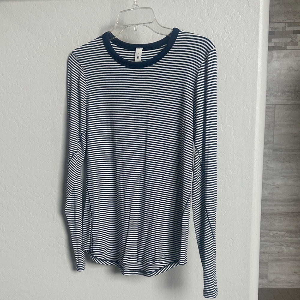 lululemon athletica Blue and White Striped Long Sleeve Tee